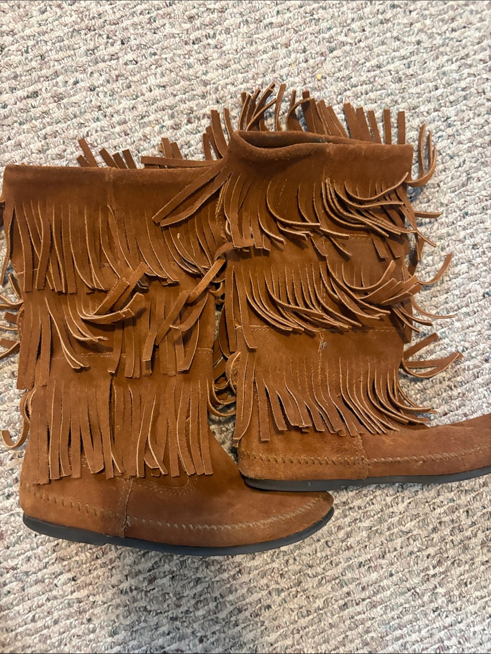 Minnetonka Triple Fringe Suede Boots - Brown - Picture 6 of 6